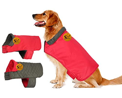 Image of Sage Square Double-Sided Quilted Dog Jacket - Weather-Resistant, Lightweight, Waterproof, Designed for Comfort & Warmth, Adjustable Fit, Perfect for Indoors or Outdoors (Medium- 20 Inches, Red)