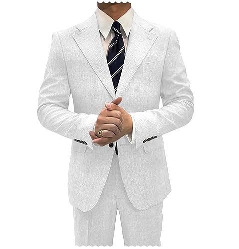 Men Linen Suit 2 Pieces Summer Beach Wedding Slim Fit Prom Tuxedo for Groomsmen