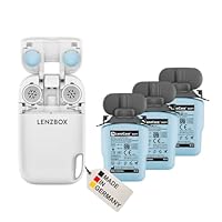 LENZBOX® Soft Set inkl. 3x LenzCare - Premium All-In-One Kontaktlinsenbox für weiche Kontaktlinsen, Kontaktlinsenbehälter mit Flüssigkeit, reisetauglich & kompakt, Made in Germany, Farbe Blau