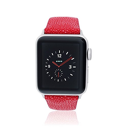 fitjewels for Apple Watch Band 42/44mm - Stingray - Red/Black - Silver Adapter Clasp- Leather iwatch Strap Replacement Band with Butterfly Clasp for Apple Watch Series 5 Series 4 Series 3 Series 2/1