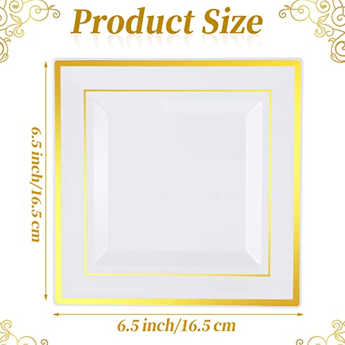 Gandeer 200 Pcs Square Plastic Plates, 6.5 Inch Disposable Salad Dessert Plates Hard Square Dinner Plates For Wedding Anniversary Bachelorette Baby Shower Birthday Party(White, Gold) #TOP1