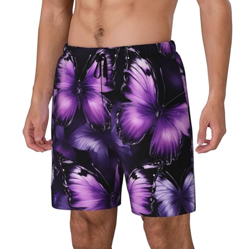 Short de bain respirant violet et noir imprimé papillon - 2
