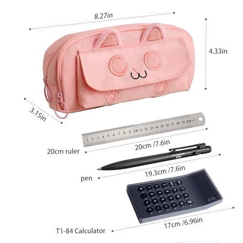 JIAOYUNLILI Big Capacity Pencil Case,Zipper Pencil Pouch,3D Cat Pencil Bag for Girls Boys Back To School Supplies,Stationery Bag Office Pen Organizer for Teens Adults (Pink) — view 2