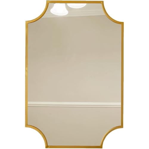 Hamilton Hills Brass Framed Vanity Mirror - Elegant 30" x 40" Scalloped Mirror Design - Luxurious Wall Bathroom Mirror for Safe, Easy Install - Horizontal/Vertical Hanging, Classic Gold Finish