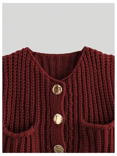 GORGLITTER Women's Button Up Cropped Sweater Vest Crewneck Sleeveless Knitwear with Pockets4