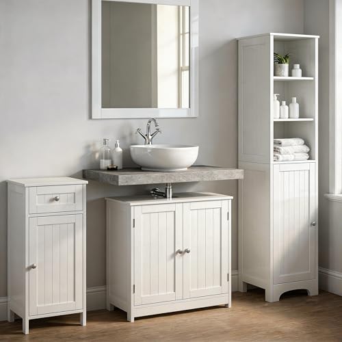 Miniatura 5 de Lolahome Mueble Bajo Lavabo De Madera Blanca De 60x60x30 Cm Con 2 Puertas Y 2 Baldas Para Lavabos Con Pedestal De Pie