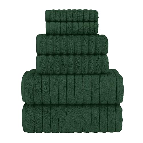 Image of Elegant Comfort 100% Turkish Cotton Corduroy Ribbed Luxury Bath Towels 6-Piece Set, Premium Feel - Quick Dry, Highly Absorbent, Contains 2 Bath Towels, 2 Hand Towels, and 2 Washcloths, Hunter Green