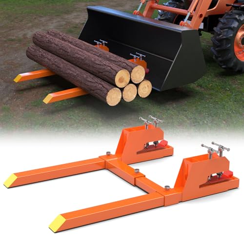 2026 Upgraded 43 Tractor Bucket Forks Clamp on Pallet Forks with Anti-Slip Tongue 2000LBS Twin Screw Design Adjustable Stabilizer Bar Heavy Duty Skid Steer Pallet Forks for Tractor Bucket Loader