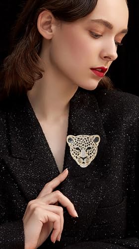 Image of Rheinstone Leopard Brooch Vintage Black Enamel Spotted Leopard Head Brooch Pin Gold Silver Black Leopards Brooch Trendy Clothing Hat Bag Accessories Christmas Birthday Party Jewelry