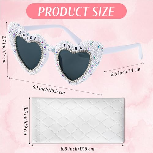 PANTIDE Bride To Be Sunglasses - Rhinestone Crystal Pearl Heart Shaped Sunglasses, Bachelorette Bridal Shower Wedding Engagement Party Glasses Accessories, Jewelry Gift for Bridesmaid Women (White)2