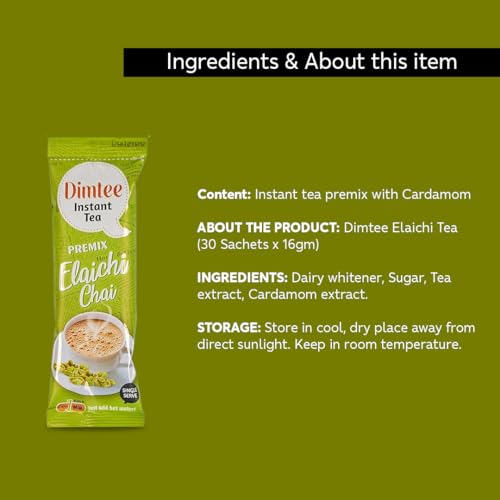 Image of Chaizup Dimtee 1 Min Instant Elachi Premix Tea - 30 Sachets | Elachi Flavours | 30 Servings | 375g