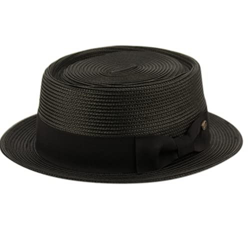 Image of Men's Fancy Summer Straw Pork Pie Derby Fedora Upturn Brim Hat