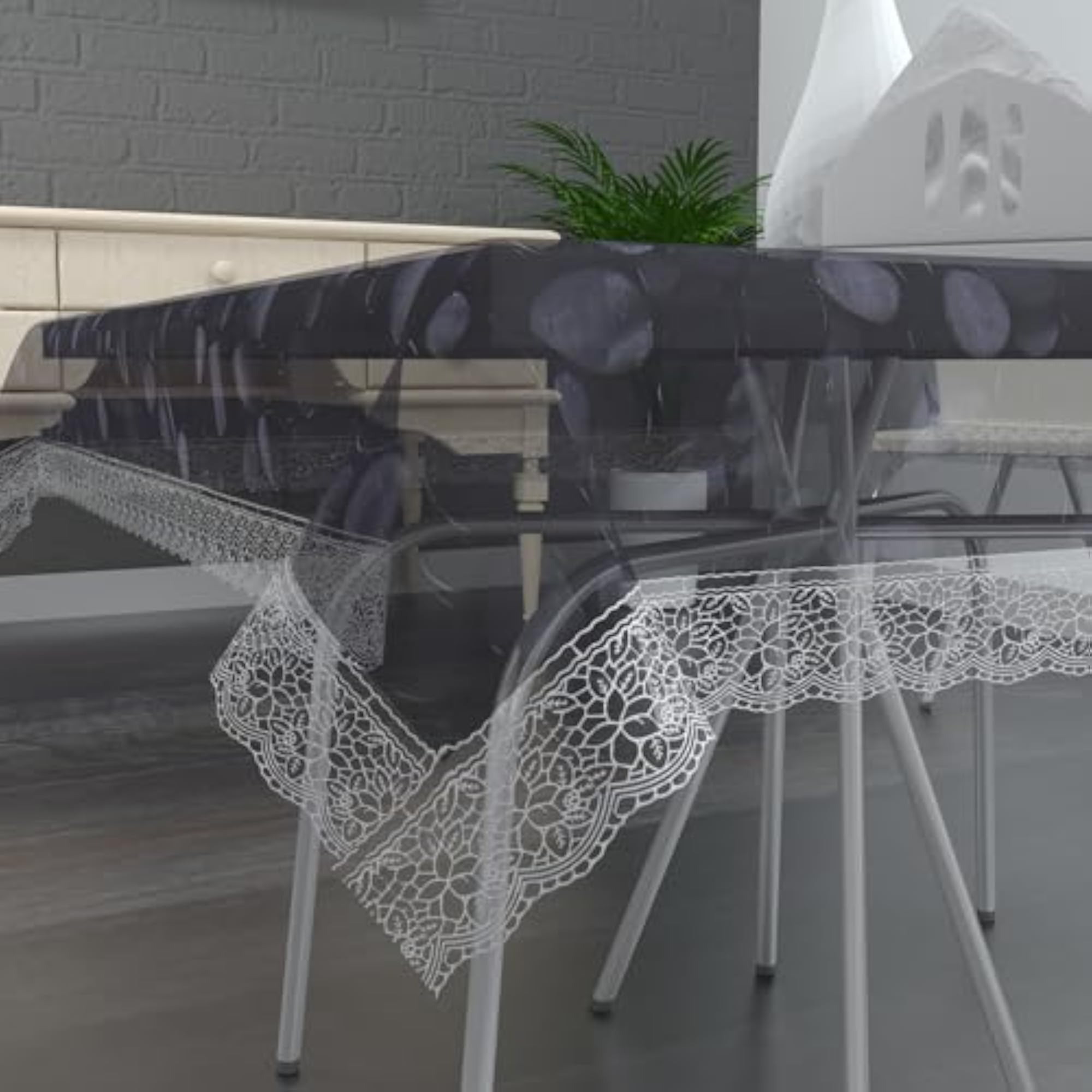 PVC Bubble Transparent with Silver Lace Table Covers