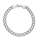 Solid 925 Sterling Silver 7mm Italian Double Link Chain Bracelet for Charms - 7"