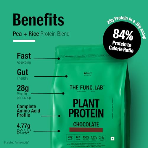 Image of The Func. Lab Plant Protein for Men and Women - Chocolate Flavour | 1 kg | 28g Protein per Scoop | Pea and Rice Blend | Vegan, Sugar‑Free | 100% Clean Label, Gut Friendly, Vegetarian