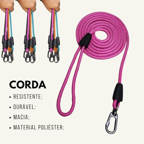 Guia Adestramento longa para Cães Com 3 Metros Resistente Para Passeio (Rosa)