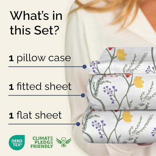 Image of Twin 3 Piece Floral Sheet Set - Soft, Breathable & Cooling - Wild Flower