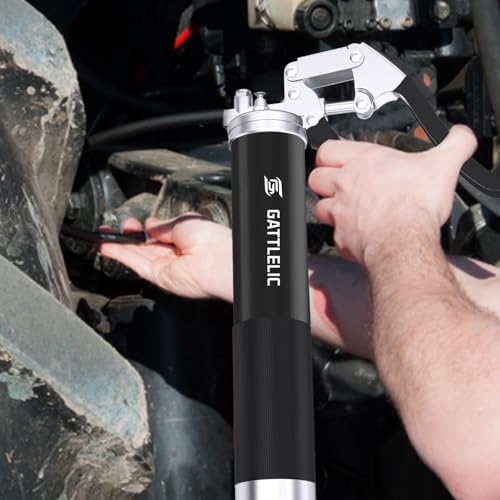 GATTLELIC Grease Gun Kit, 8000 PSI Heavy Duty Grease Gun with Grease Coupler, 14oz Pistol Grip Grease Gun with 12 Inch Spring Flex Hose, Sharp Nozzle, Extension Rigid Pipe, Black - Thumbnail 7