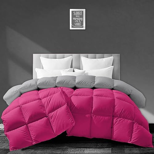 Image of Luxurious 500 GSM Winter Comforter Double Bed Size (90 inchX100 inch) - Premium Collection Heavy Winter Comforter 500 GSM Microfiber Fill - Duvet /Blanket Double Bed - Hot Pink /Silver Grey Color
