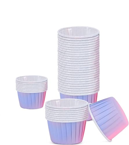 Caissettes à muffins, moules à cupcakes en papier, caissettes de cuisson antiadhésives, caissettes en aluminium pour cupcakes, pâtisseries, anniversaires, mariages, fêtes (rose et bleu, lot de 50)