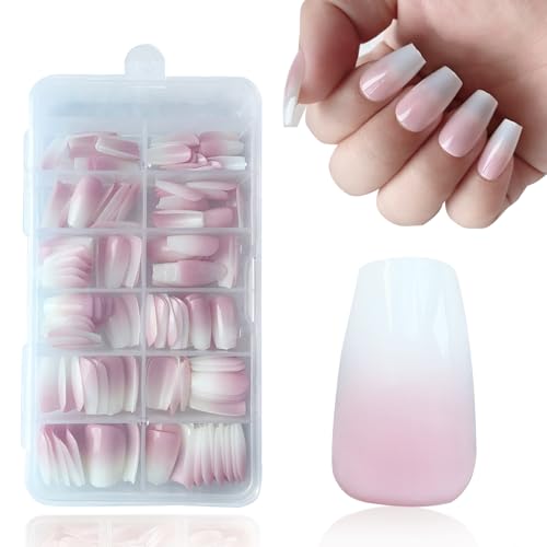 SanFangyue Lot de 168 faux ongles français blanc et rose - Ballerine - Manucure pour femme