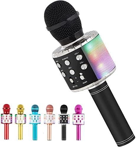 Karaoke Microphone for Kids Singing,5 in 1 Wireless Bluetooth Microphone with LED Lights Karaoke Machine Portable Mic Speaker Player Recorder for Home Party Birthday Black