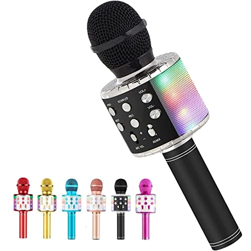 Milerong Karaoke Microphone for Kids Singing,5 in 1 Wireless Bluetooth Microphone with Led Lights Karaoke Machine Portable Mic Speaker Player Recorder for Home Party Birthday Black (Image - 1)