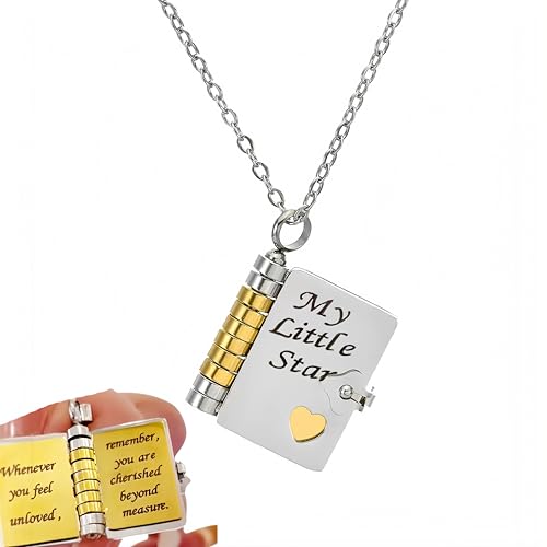 My Little Star Book Necklace,My Incredible Daughter Book Necklace,18k Gold Plated Openable Pendant with 6 Pages of Engraved Information,Openable Multi Layer Jewelry