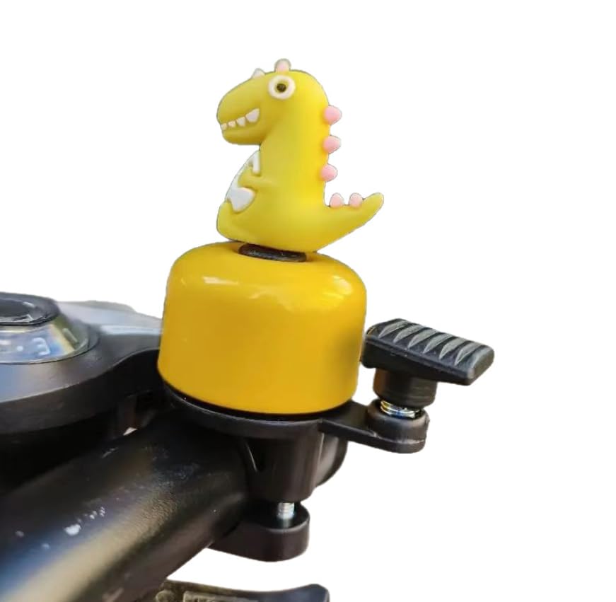 Cartoon Dinosaur Kids Bike Bell, Loud Aluminum Alloy Bicycle Bell for Kids Bike, Scooter Horn Handlebar Decor Safety Accessory for Tricycle, Balance Bike & Scooter (Yellow)