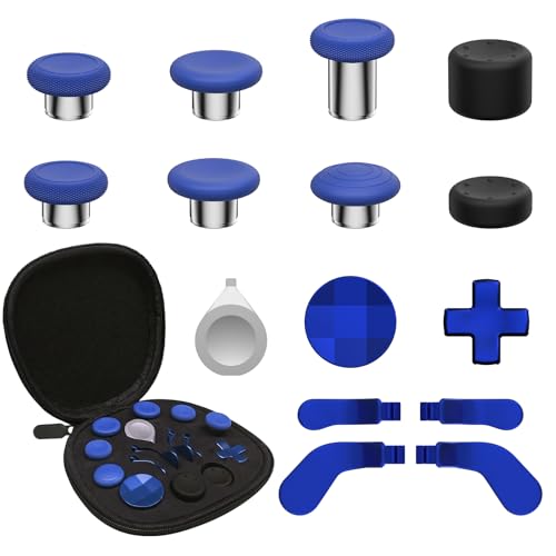 Image of CHARM FOCUS 16-in-1 Metal Thumbsticks Replacement Kits for Xbox Elite Series 2, Xbox Elite 2 Controller Accessories, Includes Magnetic Joysticks, Paddles, Silicone Caps, D-Pads, 1 Tool (Blue)