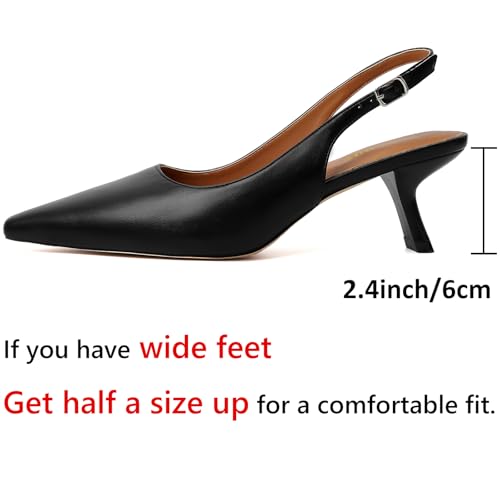 RIBONGZ Kitten Heels for Women Pointed Closed Toe Pumps Low Heel Slingback Heels Buckle Strappy Comfort Dress Shoes Dating Wedding Prom Party Working2