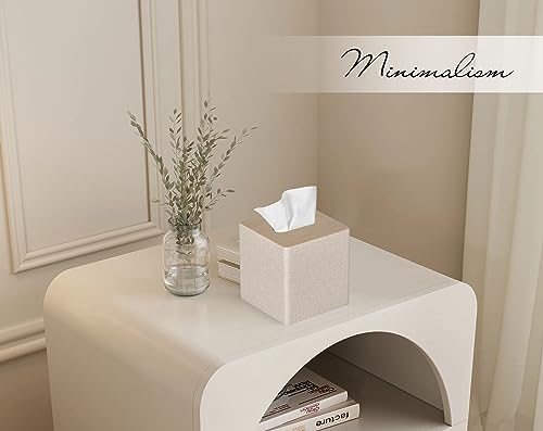 GOLRANLYE Taschentuchbox Quadratisch, PU-Leder Moderner Kosmetiktücher Box Halter für Badezimmer Schlafzimmer Esszimmer oder Büro(Beige)