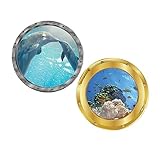 Autocollants : fenêtre 3d sous-marine avec vue sur le monde sous-marin, rond, tortue, autocollants muraux amovibles pour chambre à coucher, salon. l'image créative de paysage marin avec un cadre de vous apportera une sensation naturelle particulière.