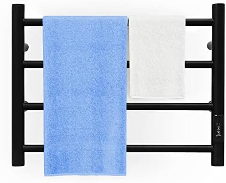 MOBIDER Towel Warmers for Bathroom - Hot Towel Warmer Rack with Timer, 4 Bars Wall-Mounted Electric Towel Warmer, Plug-in/Hardwired Heated Drying Rack - Matte Black