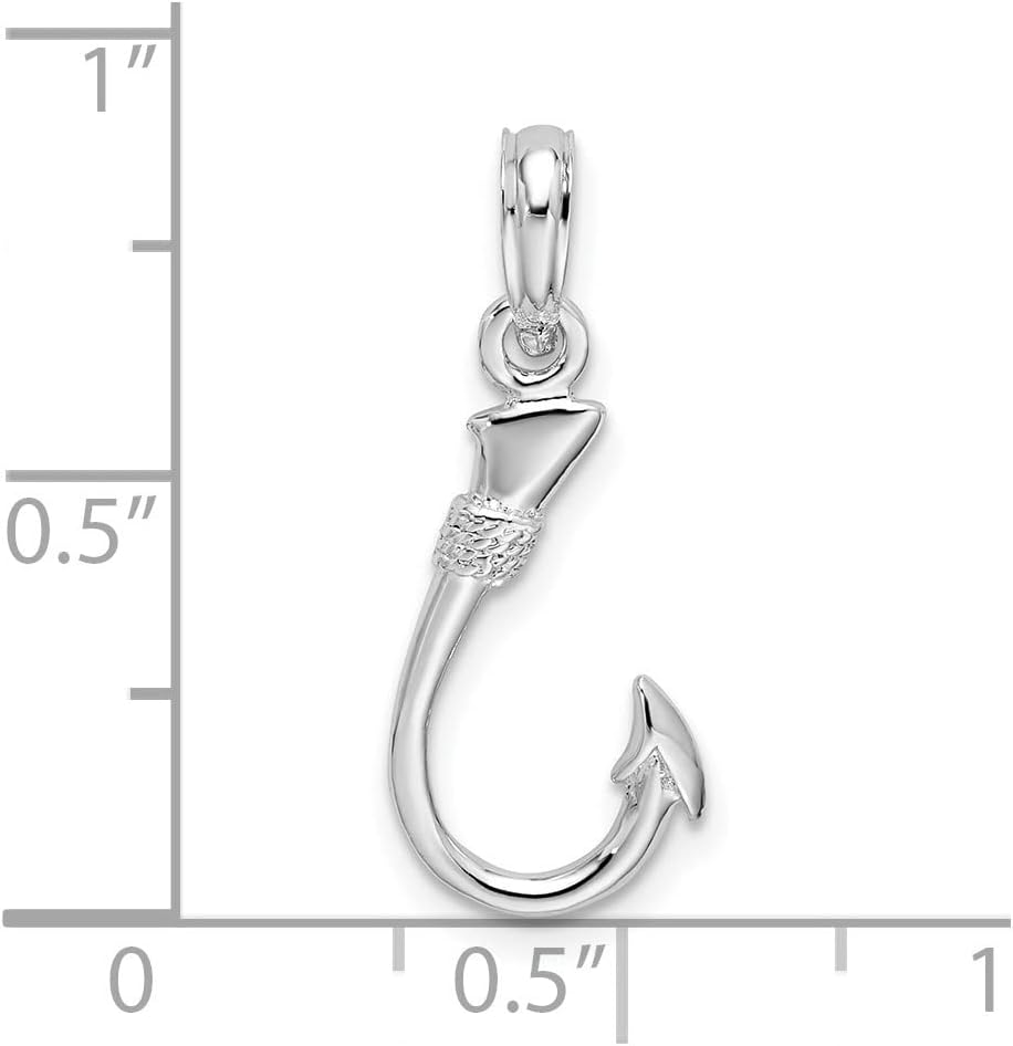 925 Sterling Silver 3D Fish Hook Pendant (L-23mm, W-9mm) - Image 4