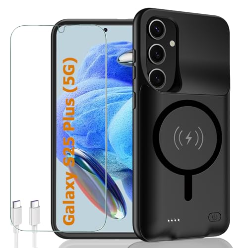 Battery Case for Galaxy S25 Plus,12000mAh Portable Protective Smart Wireless Charging Case Support Carplay Compatible with Galaxy S25 Plus(6.7 inches)Rechargeable Extended Battery Charger Case(Black)