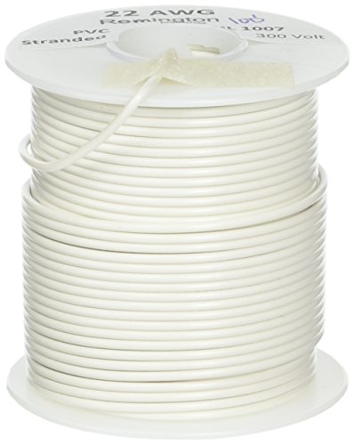 Remington Industries 22UL1007STRWHI UL1007 22 AWG Gauge Stranded Hook-Up Wire, 300V, 0.0253