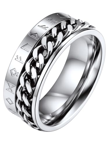 FaithHeart Grande Bague Vikings Homme 66,Bagues Acier Inoxydable Runique,Bijoux Anneau Tournant Anti Stress,Unique Cadeau Anniversaire pour Hommes Garçons
