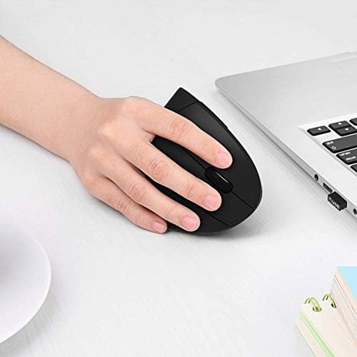 ASHU Wireless Ergonomic Mouse, 2.4G USB Vertical Mouse, Optical Vertical Upright Silent Mouse against RSI Syndrome, 800-1200-1600 Adjustable DPI, 5 Buttons for PC Laptop Computer Desktop, Black