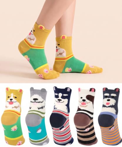 Image of Chalier 5 Pairs Socks for Women, Fun Cat Dog Animal Funny Socks Gifts