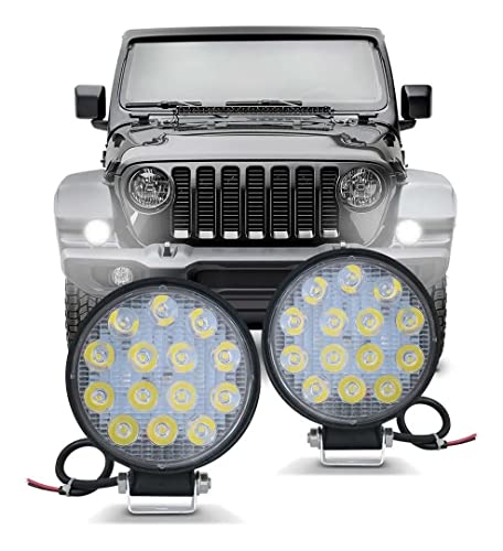 Kit 2 Farol De Milha Redondo 14 Leds 42w Automotivo Ultra Led 10/30V Veiculo, Moto Carro Caminhão Pickup Off Road - Não é modelo Slim