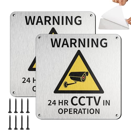 Moosono 24 HR CCTV in Operation Sign 15cm x 15cm CCTV Signs 2 Pack Self Adhesive cctv Sticker Outdoor Aluminum with Screws Security Camera Signs for Store Home Office Warehouse