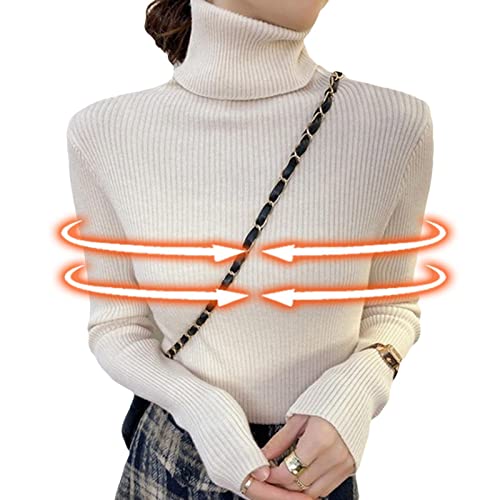 suéter para mulheres, Camisola de gola alta macia de manga comprida, Blusas de malha de cor sólida s