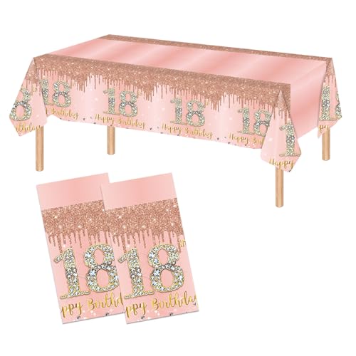 2 nappes 18e anniversaire rose or rosé, décorations fête 18 ans fille (54"x108")