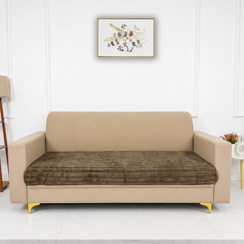 Image of Homerz Premium Rabbit Fur Sofa Cover with Anti-Skid Backing, Soft Plush Fabric Sofa Protector for Living Room Furniture (Coffee, 6 (3+2+1) Seater, Only Seat Cover)