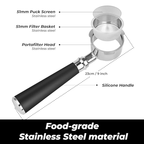 Image of 51mm Bottomless Portafilter 3 Ears Compatible for CASABREWS CM5418 and 3700 Essential, Gevi 51mm 3 Ears, Mr. Coffee Espresso, Includes Puck Screen, WDT Tool, Dosing Funnel, Double Shot Filter Basket