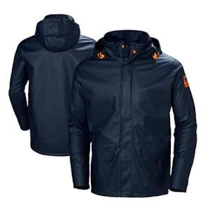 Helly-Hansen Workwear Gale Men’s Waterproof Rain Jacket – Heavy-Duty PU Polyester Windbreaker – Packable Hood & Hem