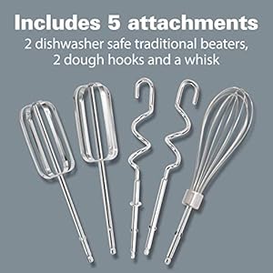 Hamilton beach 6 speed electric hand mixer with whisk traditional beaters dough hooks snap on storage case 275 watts red  urban country home decor