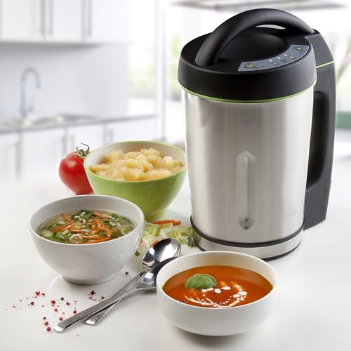 DOMO DO498BL Suppenmacher – 1,6 Liter - Standmixer mit 3 automatischen Programmen - Edelstahl/Schwarz