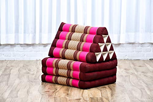 Image of Leewadee - Comfortable Japanese Floor Mattress Used As Thai Floor Bed with Triangle Cushion, Futon Mattress Or Thai Massage Mat, 67 x 21 inches, Auburn Pink